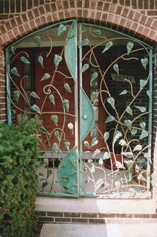 Arched Gate with Hammered Copper Leaf Vine, Sterling Heights