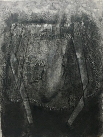 Charcoal and mixed media drawing on embossed paper