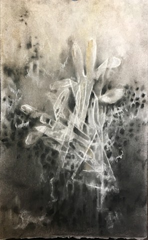 Charcoal and pastel drawing on embossed paper