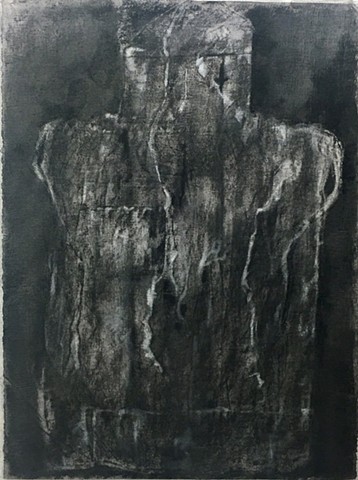Charcoal and mixed media drawing on embossed paper