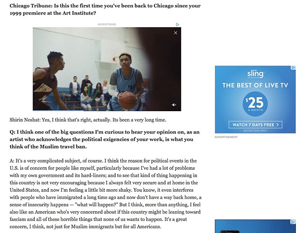 Chicago Tribune Interview with Shirin Neshat, Part 2