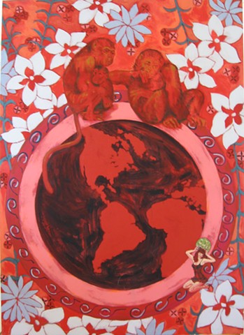  Climate Crisis, Burning Planet, Red, painting, floral patterns  Terri Whetstone
