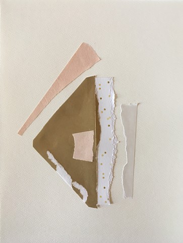 torn paper collage in pink and gold on watercolour paper