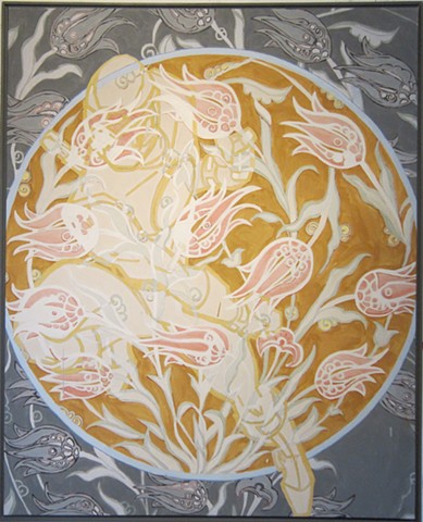 Camo pattern, camouflage, ninja, tulips, Gold painting by Terri Whetstone