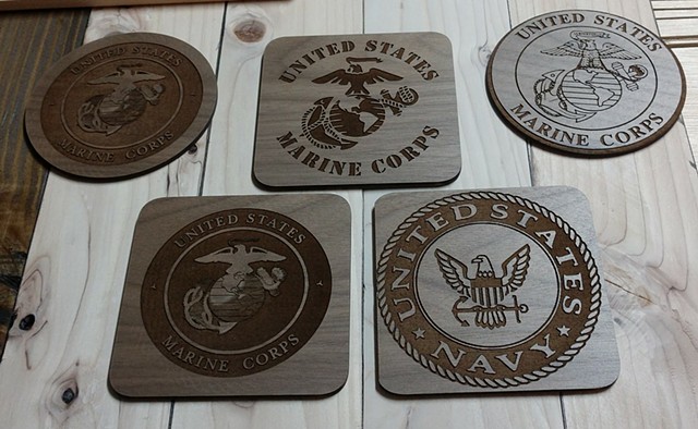 USN / USMC coasters / Magnets / X-mas Decorations Circle and Square shaped