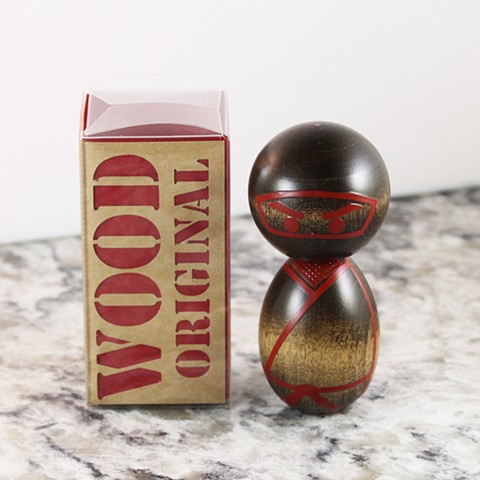 Red on Dark stain ninja kokeshi