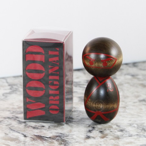 Red on Dark stain ninja kokeshi
