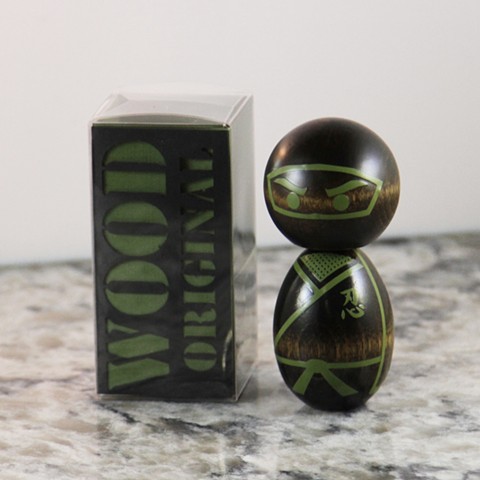 Green on dark stain ninja Kokeshi