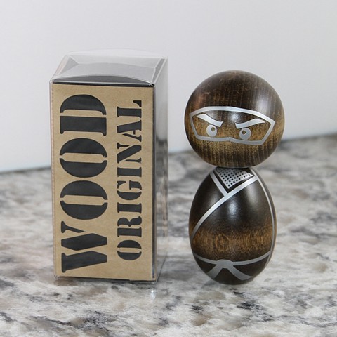 Silver on Dark stain ninja kokeshi