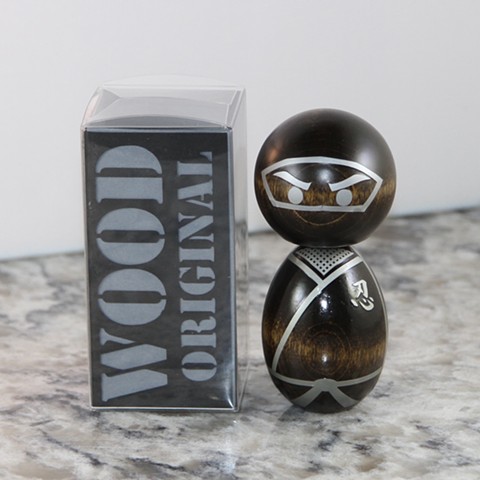 Silver on Dark stain ninja kokeshi