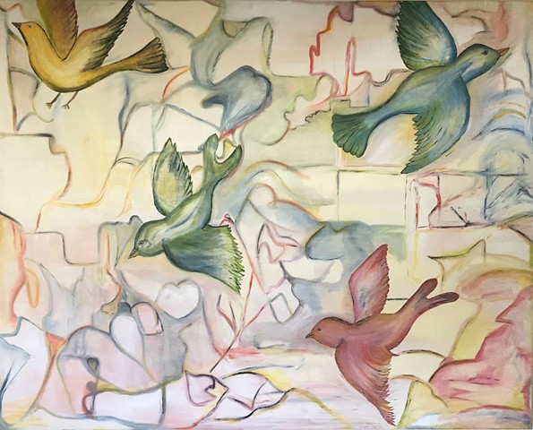Oil on Canvas impressionist birds flying