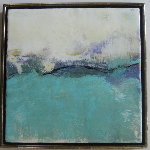 Encaustic painting, abstract landscape, imaginary landscape, beeswax with oilstick, 