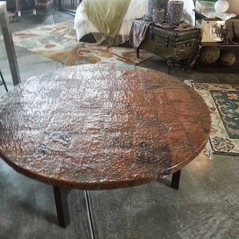 Salvaged Copper on wood table frame