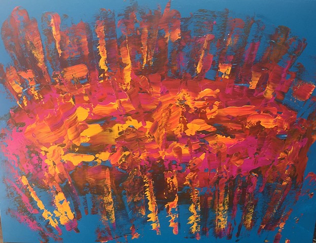 30 x 40 Dance of the Psycho Caterpillar, Large Acrylic Abstract Painting on Canvas done with pallet knif