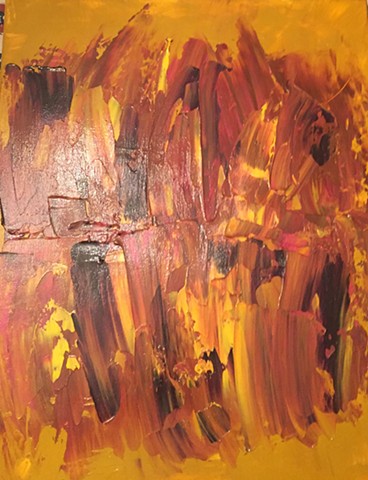 Infestation 18 x 24 Acrylic abstract painting on canvas done with pallet knife yellow, amber brown colors