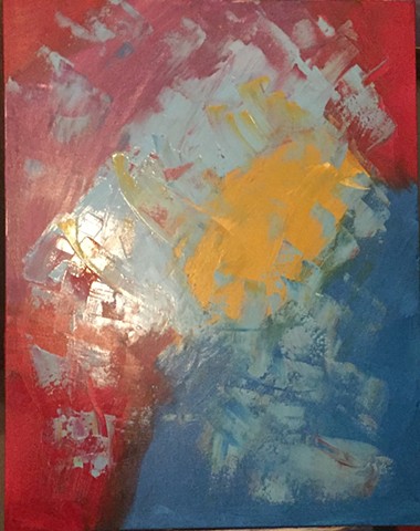 CNN 24 x 24 Acrylic abstract painting on canvas done with pallet knife red, yellow & blue