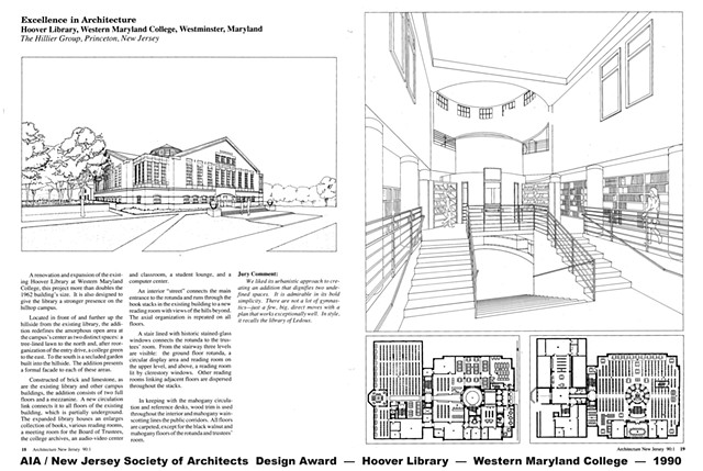 Design award. New Jersey Society of Architects / AIA. Hoover Library building. Western Maryland College. McDaniel College. Karin Robinson. Hillier Group.