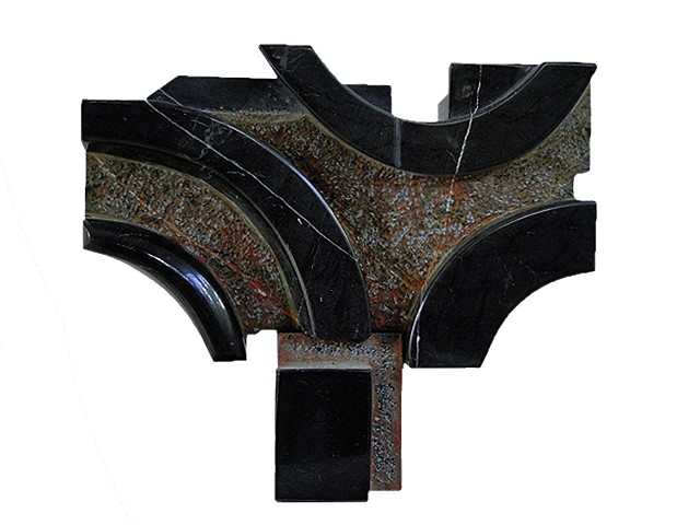 Cuban black marble Sculpture Chillida anvil style represents dreams humility by Aramis Justiz