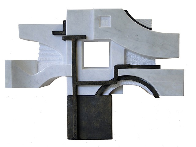 Cuban marble steel Sculpture Chillida anvil style represents dreams integration by Aramis Justiz