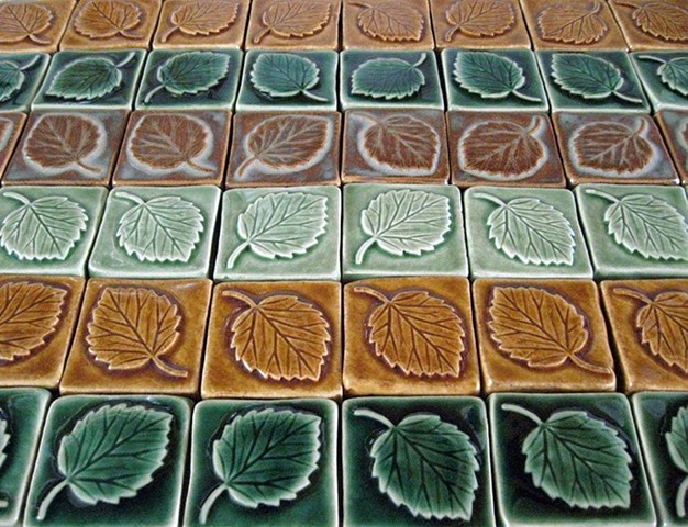Multi-colored aspen leaf tiles.  