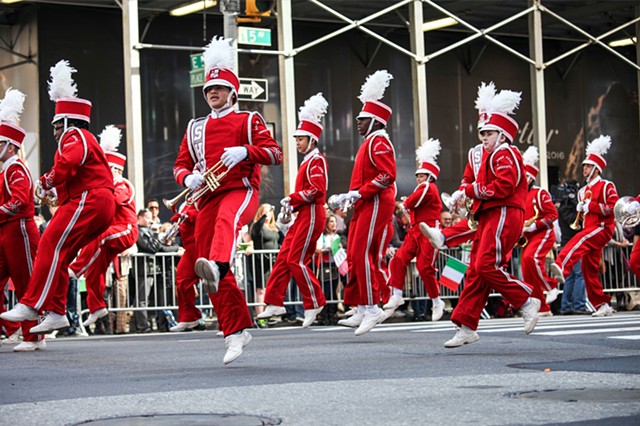 A marching band performs in the Columbus Day Parade on October 12, 2015, which celebrates both Christopher Columbus as well as Italian-Americans' contributions to the U.S.
