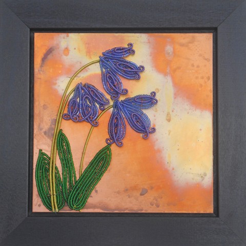 beaded flower bluebells on copper 