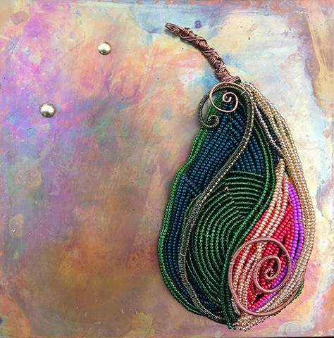 beaded flower pear on copper 