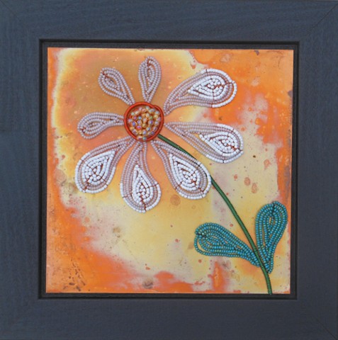beaded flower white daisy on copper