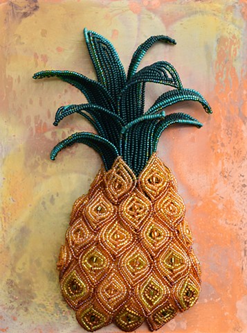 beaded flower pineapple on copper 