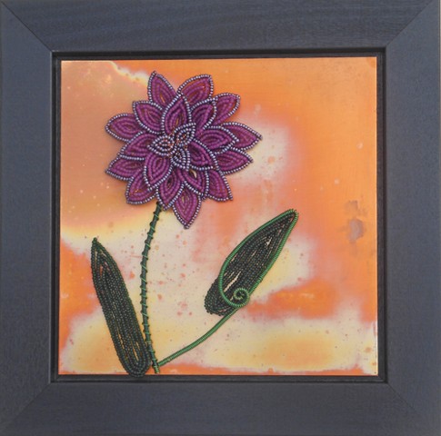 beaded flower violet dahlia on copper 