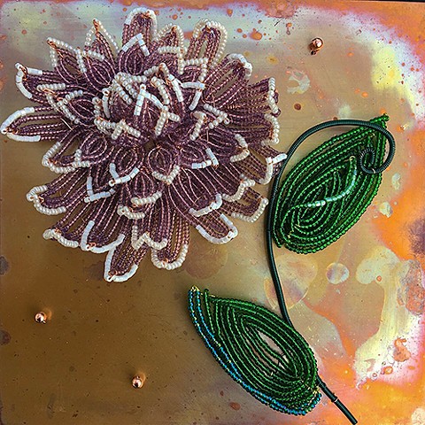 beaded flower chrysanthemum on copper 