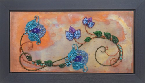 beaded flower bluebells on copper 
