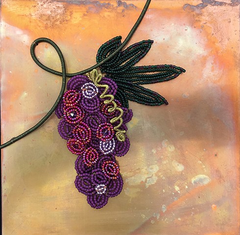 beaded flower grapes on copper 