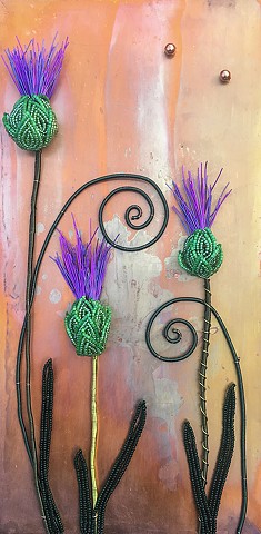 beaded thistle on copper