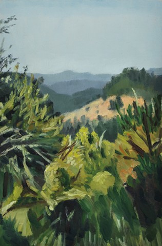 A landscape painting of forest and mountain ridges - Oregon