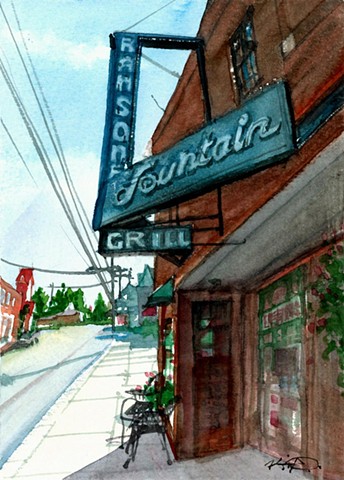 Kevin Deck watercolor Roanoke Virginia Ransone's Grill