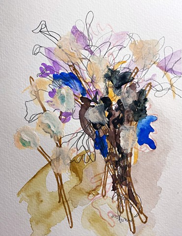 abstract painting of bouquet of purple and blue flowers