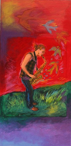 Greeting Card, Girl with Sax