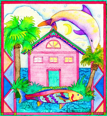 Greeting card, dolphin, tropical, Florida