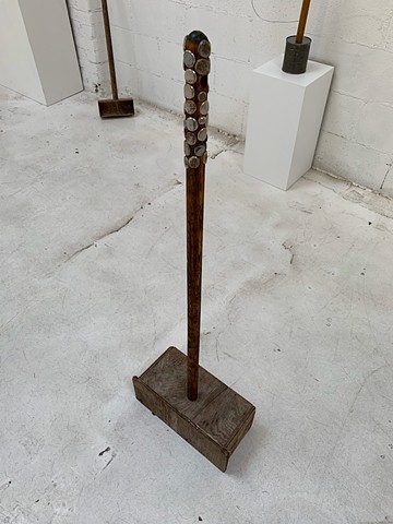 Constructed sculpture from scrap wood and metal tacks