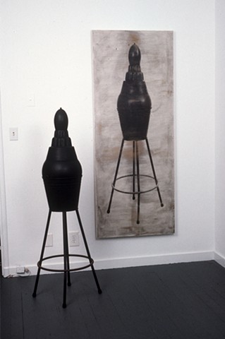 Stool Metal sculpture with photograph printed on canvas, diptych