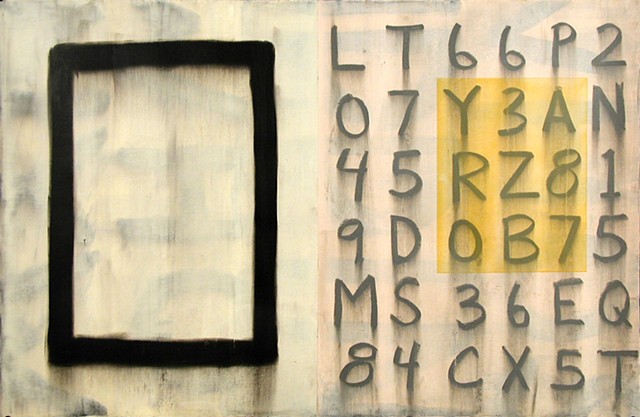 Painting on paper of large square with numbers and letters