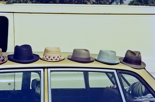 Hats, car, van, flea market