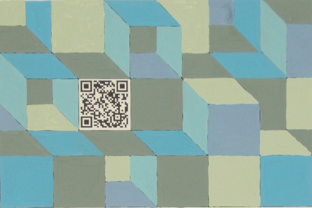 Composition 3, gouache on paper with QR code, 4 x 6 inches, 2010