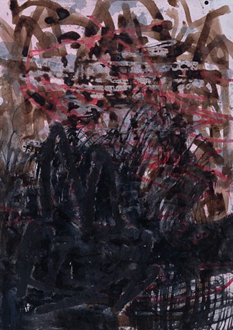 Hard Path is an abstract gestural landscape painting in colors of black, gray, reds, and deep browns painted bty Scott McKinley Fine Artist in 2010.