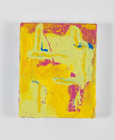 Walk See Say Sing is a textured abstract painting of a landscae in bright colors of pink, yellow, light green and blue painted by Scott McKinley Fine Artist in 2020.