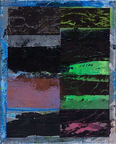 Touch No Touch is an 8' x 10" vertical axis abstract acrylic and latex painting on canvas with colors blue, green, black, deep pink , orange  painted by Scott Mckinley Fine Artist in 2015..