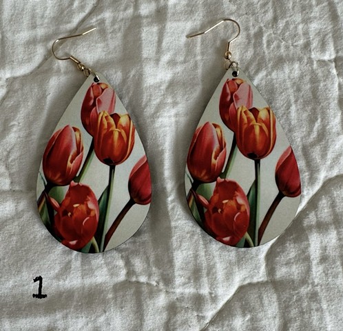 Red Tulip Teardrop Earrings