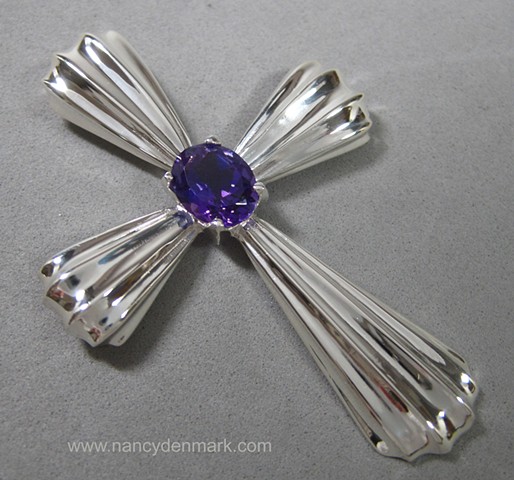 sterling silver fluted cross with amethyst © Nancy Denmark