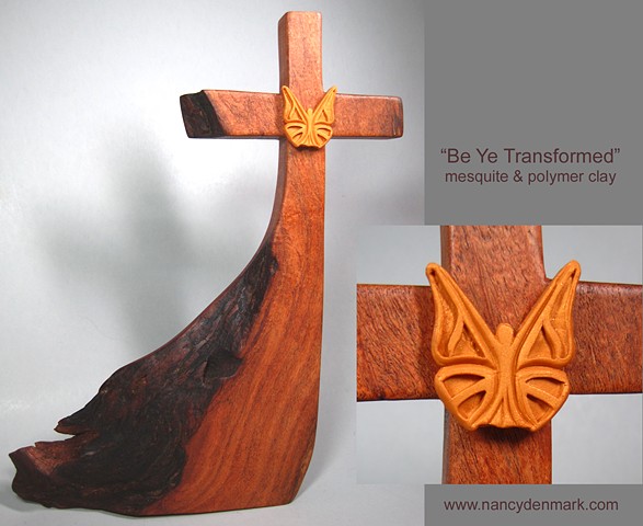 butterfly on wood cross made by Nancy Denmark & Margaret Bailey